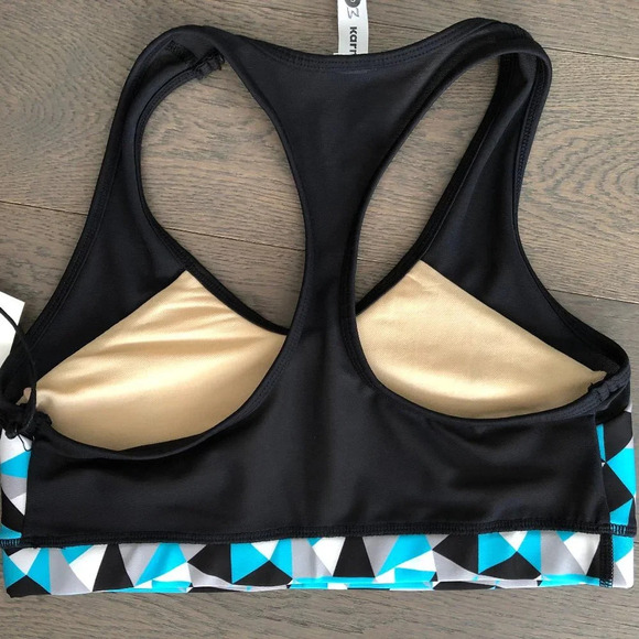 KARMA Activewear Athletic Racer Back Sports Bra Geometric Blk Blue Wht Gry Sz M - Picture 2 of 2